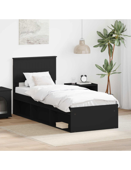 Struttura del letto con testiera Nero 75 x 190 cm Pino massello