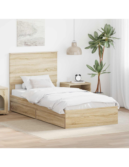 Letto con Contenitore con testiera Rovere Sonoma 75 x 190 cm