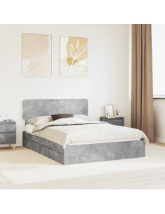 Letto con Contenitore con testiera Grigio cemento 140 x 190 cm