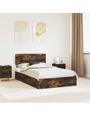 Letto con Contenitore con testiera Rovere fumé 135 x 190 cm