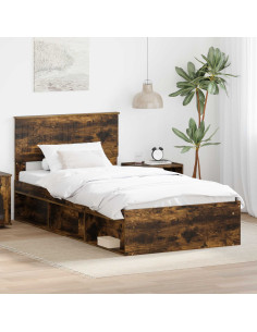 Struttura del letto Rovere fumé 100 x 200 cm Pino massello