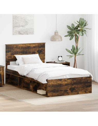 Struttura del letto Rovere fumé 100 x 200 cm Pino massello