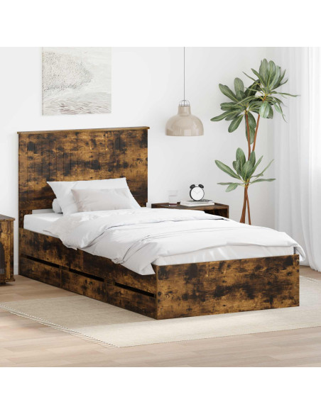 Struttura del letto con cassetto Rovere fumé 100 x 200 cm