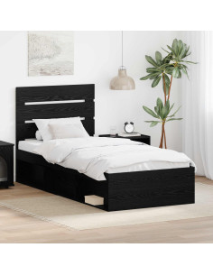 Struttura del letto con testiera Nero 90 x 190 cm Pino massello
