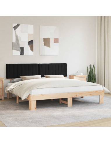 Letto con Testiera Rivestita Nero 200 x 200 cm Pino massello
