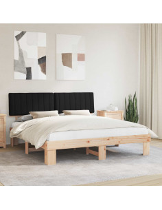 Letto con Testiera Rivestita Nero 180 x 200 cm Pino massello
