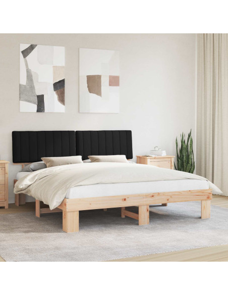 Letto con Testiera Rivestita Nero 180 x 200 cm Pino massello