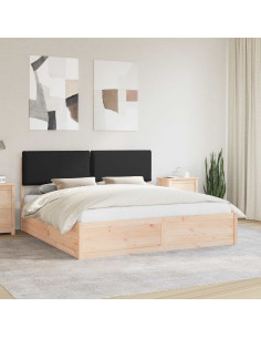 Letto con Testiera Rivestita Nero 200 x 200 cm Pino massello