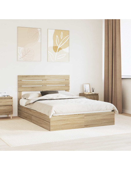 Letto con Contenitore con testiera Rovere Sonoma 140 x 200 cm