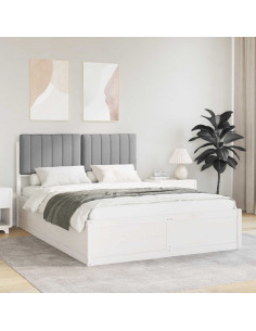 Letto con Testiera Rivestita Grigio chiaro 135 x 190 cm