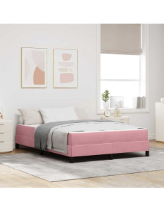 Letto a molle con materasso Rosa 160 x 210 cm Tessuto