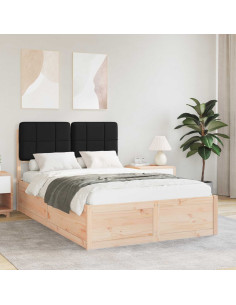 Letto con Testiera Rivestita Nero 120 x 190 cm Pino massello
