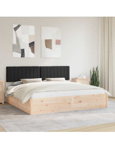 Letto con Testiera Rivestita Nero 200 x 200 cm Pino massello