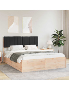 Letto con Testiera Rivestita Nero 150 x 200 cm Pino massello