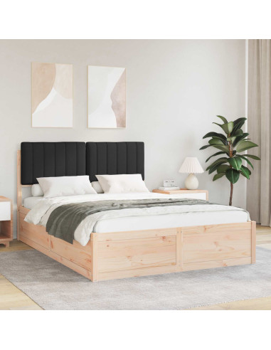 Letto con Testiera Rivestita Nero 140 x 190 cm Pino massello