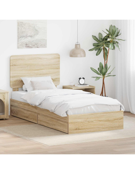 Letto con Contenitore con testiera Rovere Sonoma 90 x 190 cm