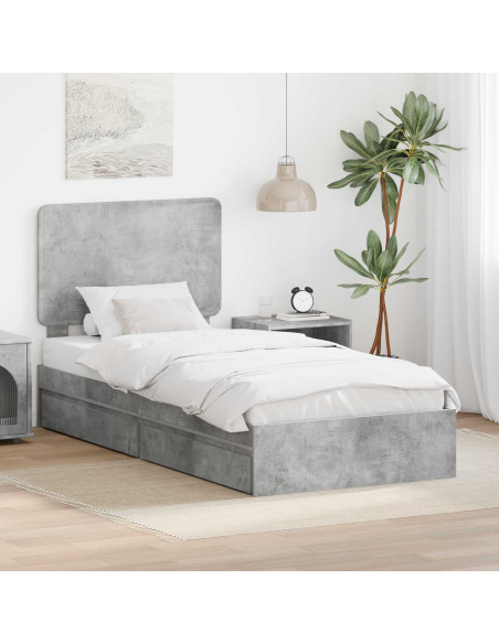 Letto con Contenitore con testiera Grigio cemento 90 x 190 cm