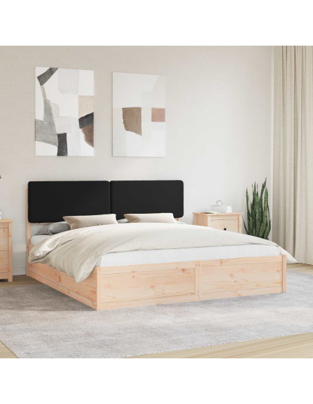 Letto con Testiera Rivestita Nero 200 x 200 cm Pino massello