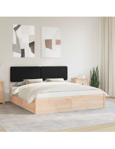 Letto con Testiera Rivestita Nero 180 x 200 cm Pino massello