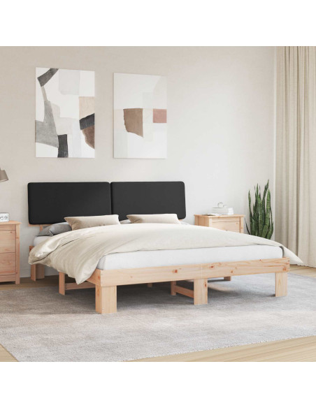 Letto con Testiera Rivestita Nero 180 x 200 cm Pino massello