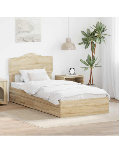 Letto con Contenitore con testiera Rovere Sonoma 90 x 190 cm