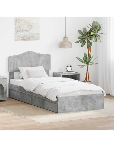Letto con Contenitore con testiera Grigio cemento 90 x 190 cm