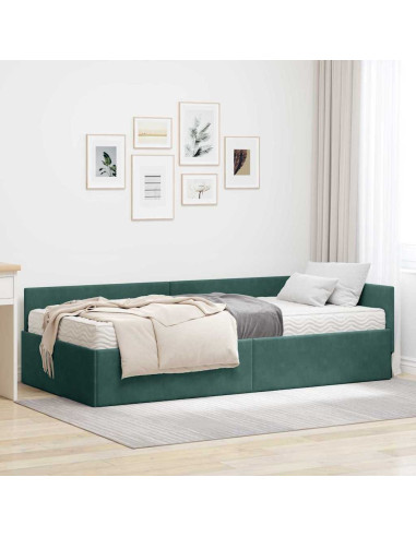 Struttura Letto Angolare con Materasso 2 pcs Verde Velluto