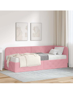 Cornice del letto ad angolo Rosa 80 x 200 cm Velluto