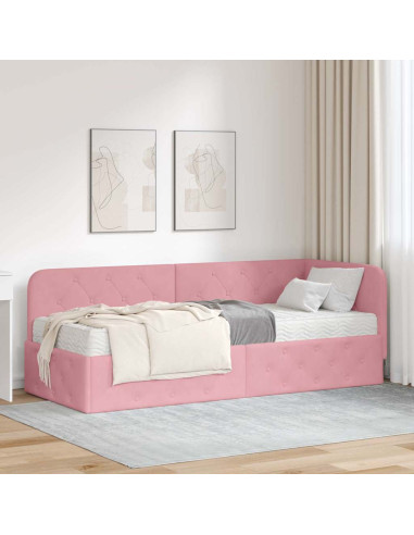 Cornice del letto ad angolo Rosa 80 x 200 cm Velluto