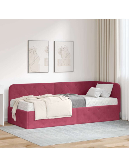 Cornice del letto ad angolo Rosso Vino 80 x 200 cm Velluto