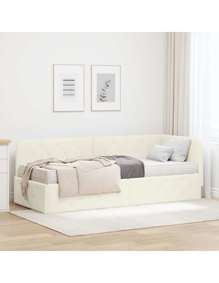 Cornice del letto ad angolo Crema 80 x 200 cm Velluto