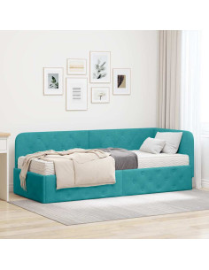 Cornice del letto ad angolo Turchese 80 x 200 cm Velluto