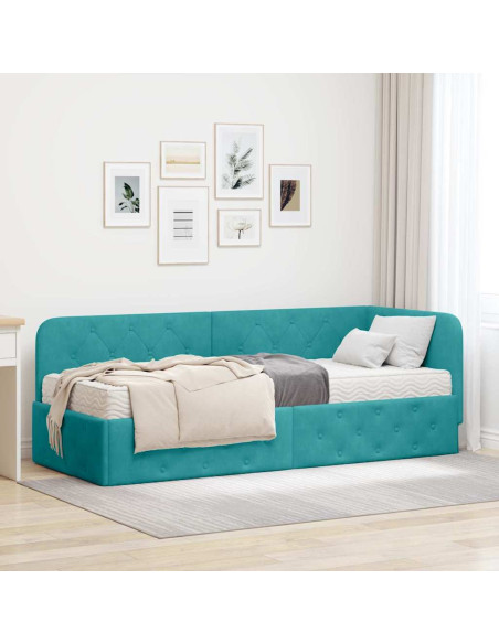 Cornice del letto ad angolo Turchese 80 x 200 cm Velluto