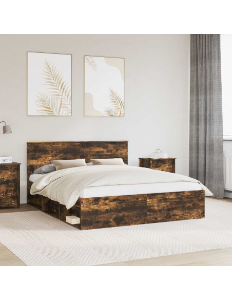 Struttura del letto Rovere fumé 160 x 200 cm Pino massello
