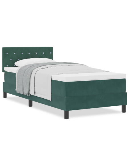 Letto a molle con materasso Verde Scuro 90 x 200 cm Velluto