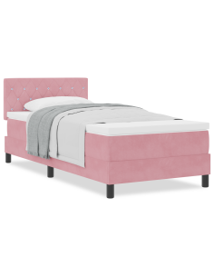 Letto a molle con materasso Rosa 100 x 200 cm Velluto