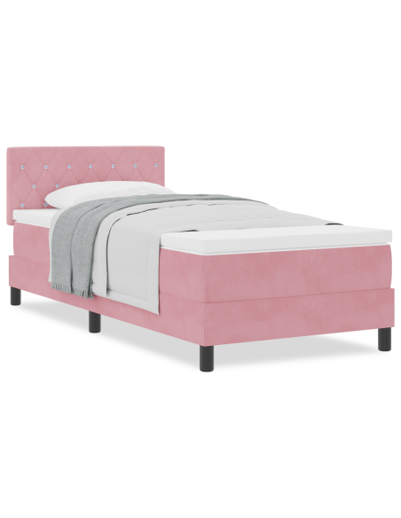 Letto a molle con materasso Rosa 100 x 200 cm Velluto
