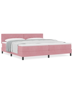 Letto a molle con materasso Rosa 200 x 200 cm Velluto