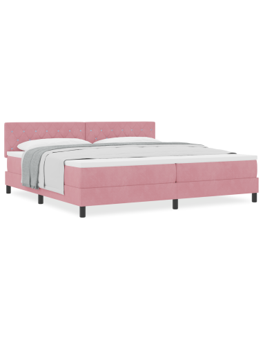 Letto a molle con materasso Rosa 200 x 200 cm Velluto