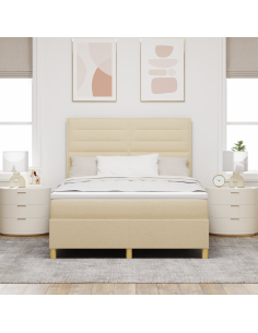 Letto a Sorgente LED con materasso Crema 160 x 200 cm Tessuto