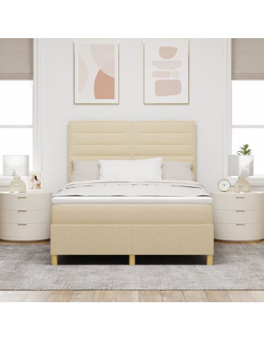 Letto a Sorgente LED con materasso Crema 160 x 200 cm Tessuto
