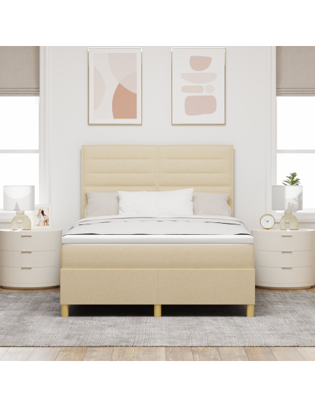 Letto a Sorgente LED con materasso Crema 160 x 200 cm Tessuto
