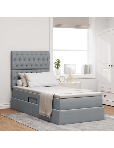 Letto con contenitore e materasso Grigio chiaro 100 x 200 cm