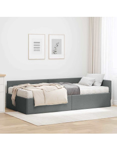 Struttura Letto Angolare con Materasso 2 pcs Grigio Tessuto