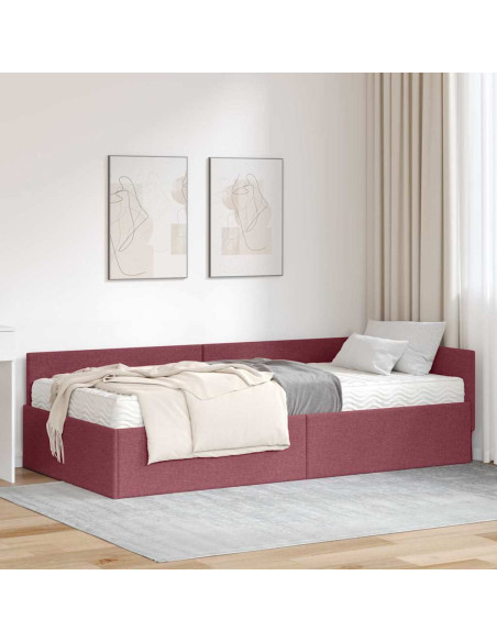 Struttura Letto Angolare con Materasso 2 pcs Rosso Tessuto