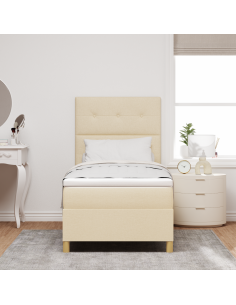 Letto a Sorgente LED con materasso Crema 90 x 190 cm Tessuto