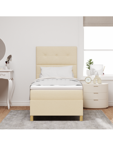 Letto a Sorgente LED con materasso Crema 90 x 190 cm Tessuto