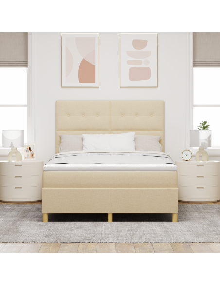 Letto a Sorgente LED con materasso Crema 160 x 200 cm Tessuto