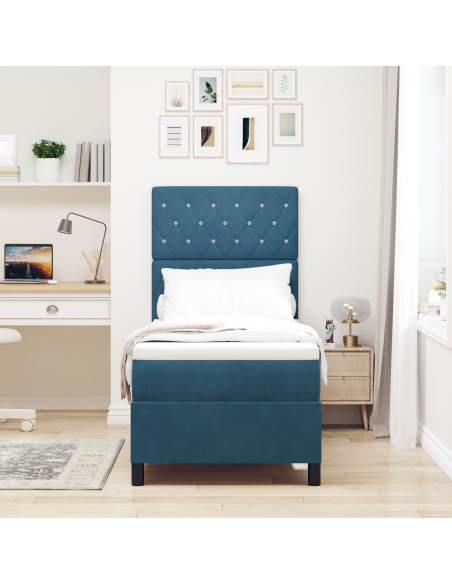 Letto a Sorgente LED con testiera Blu Scuro 80 x 200 cm Tessuto