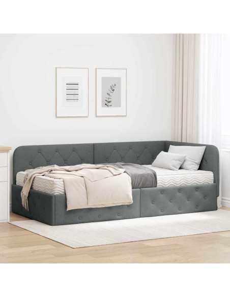 Cornice del letto ad angolo Grigio scuro 90 x 200 cm Tessuto